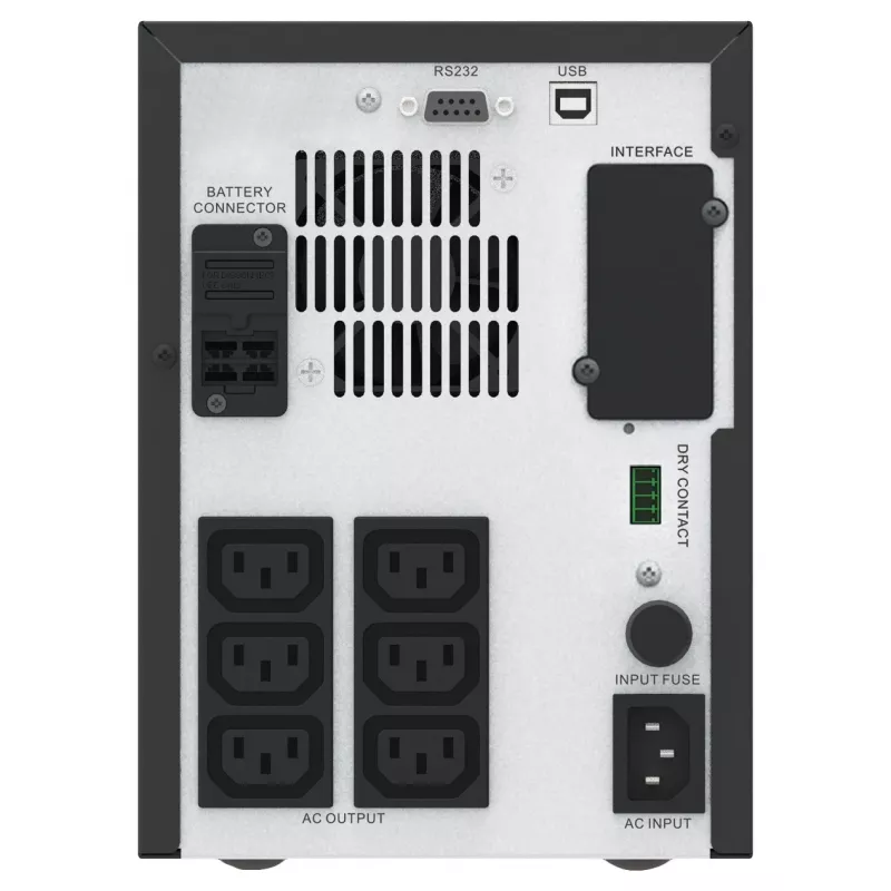APC Easy UPS 1 Ph Line Interactive, 1000VA, Torre, 230V, 6 salidas IEC C13, AVR, contacto seco, LCD, sin soporte para tarjeta de red