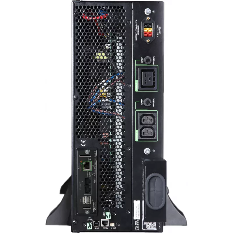 APC Smart-UPS On-Line, 5kVA/5kW, Rack/Torre, 230V, 2x IEC C13+1x IEC C19+cableado fijo 3 hilos (H+N+E) salidas, tarjeta de red, sin kit de raíles
