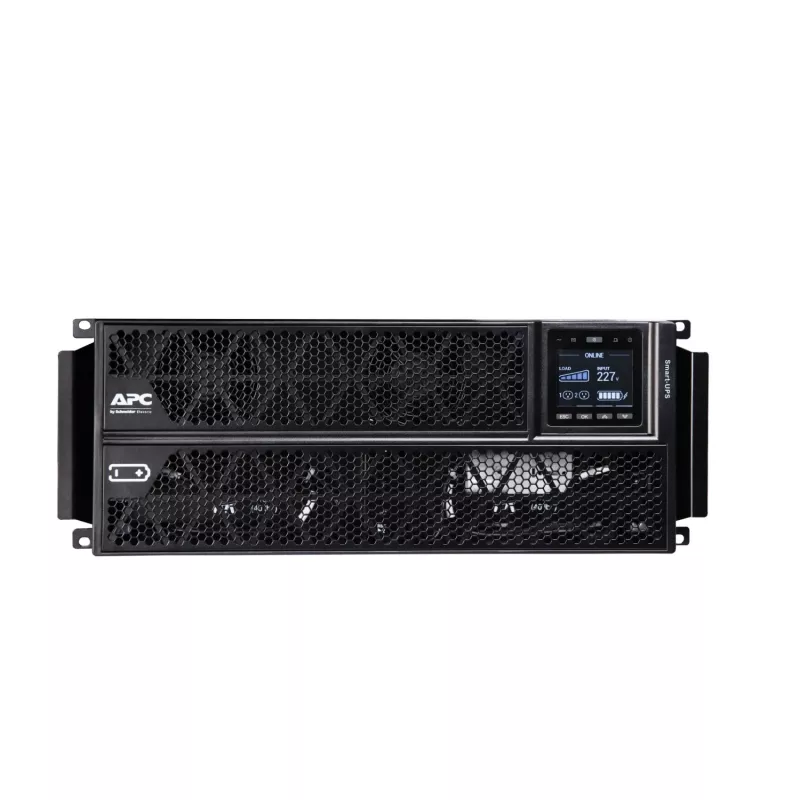 APC Smart-UPS On-Line, 5kVA/5kW, Rack/Torre, 230V, 2x IEC C13+1x IEC C19+cableado fijo 3 hilos (H+N+E) salidas, tarjeta de red, sin kit de raíles