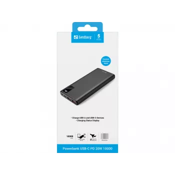 Batería portátil Sandberg Powerbank USB-C PD 20W 10000, 10000 mAh