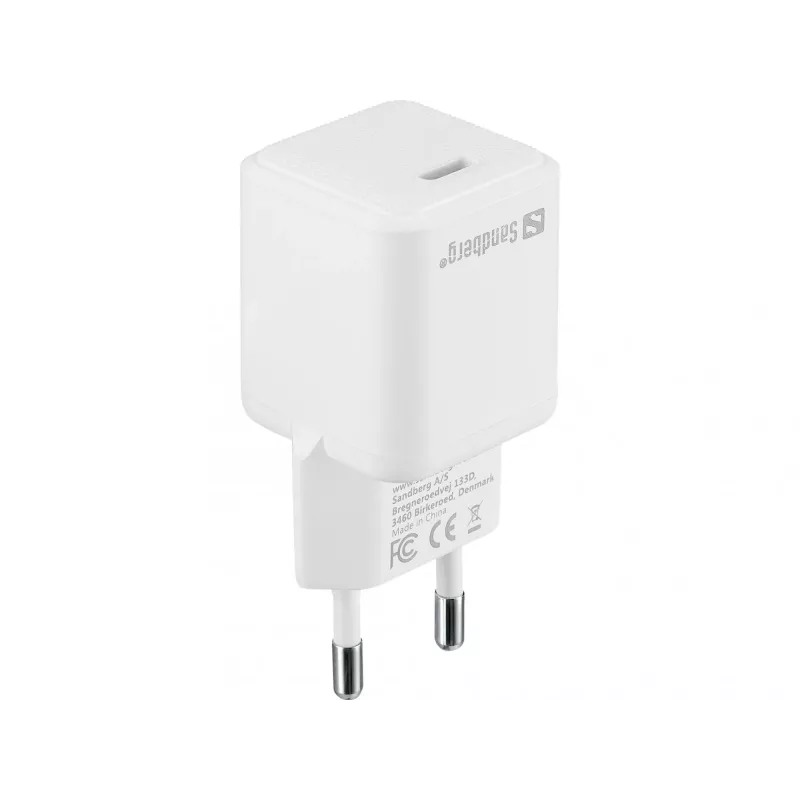 Cargador de CA Sandberg USB-C PD20W EU, interior, AC, 5 V, 3 A, blanco