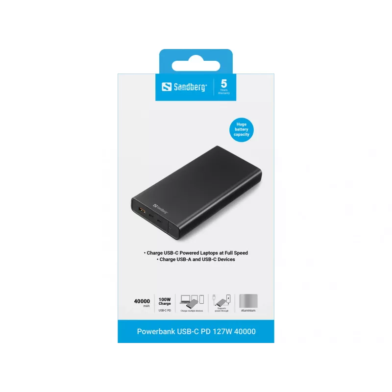 Batería externa portátil Sandberg USB-C PD 127W 40000 mAh