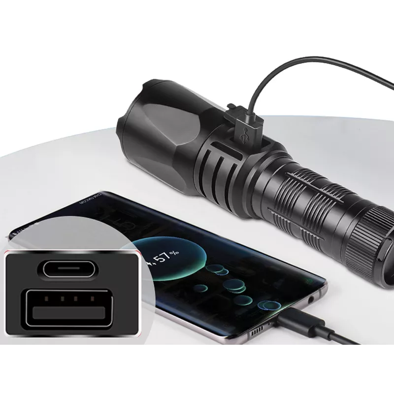 Batería externa Sandberg Survivor Torch Powerbank 5000, linterna de mano, negro, aluminio, IPX4, -30 – 40 °C, FCC, RoHS, UKCA, CE