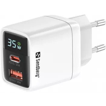 Cargador Sandberg 2en1 1xUSB-C 1xUSB 35W interior AC universal