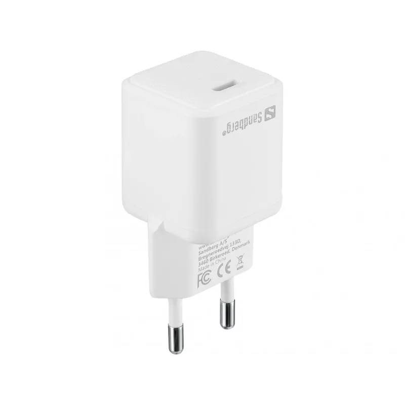 Cargador de CA Sandberg USB-C PD20W SAVER, interior, AC, 12 V, 3 A, blanco
