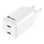 Cargador de CA Sandberg Dual USB-C PD65W EU, interior, AC, 20 V, 3,25 A, blanco