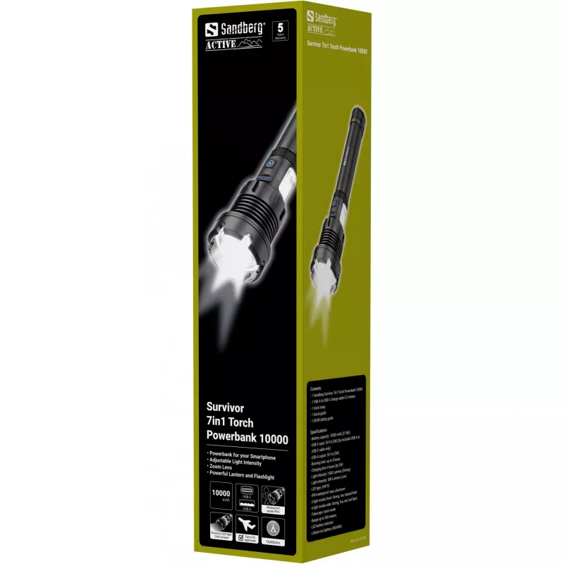 Batería externa linterna Sandberg Survivor 7en1 10000
