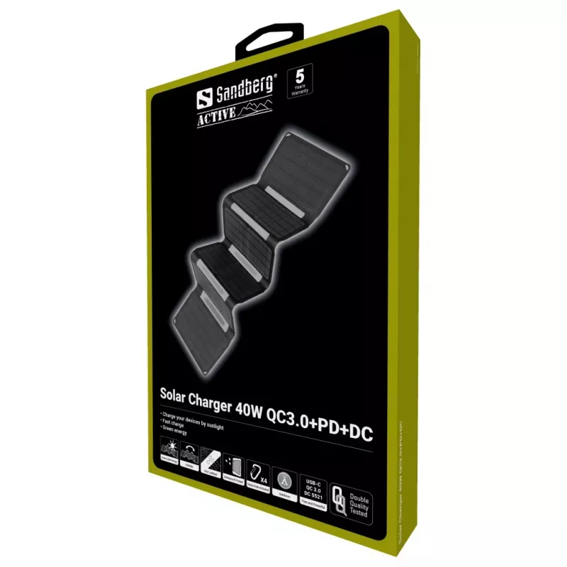 Sandberg Cargador solar 40W QC3.0+PD+DC, Exterior, Solar, Negro
