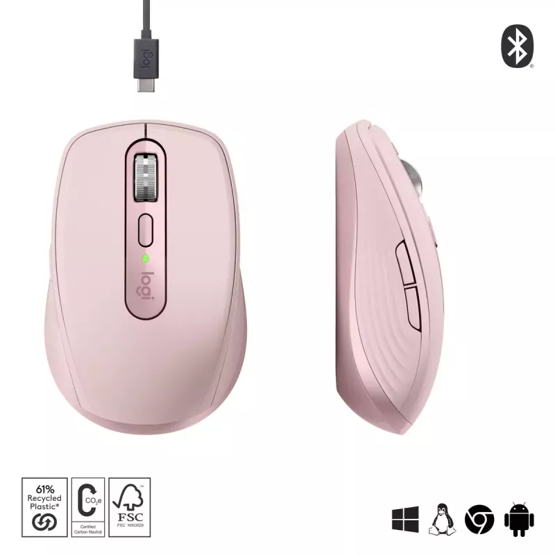 Ratón Logitech MX 3S Rosa USB Óptico