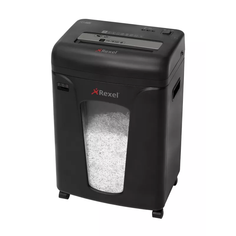 Rexel Mercury REM820 destructora de papel, corte en micropartículas 2 x 15 mm, P-5, 9 hojas, 21 l, cesta de 220 hojas, 22,5 cm, 58 dB, negra