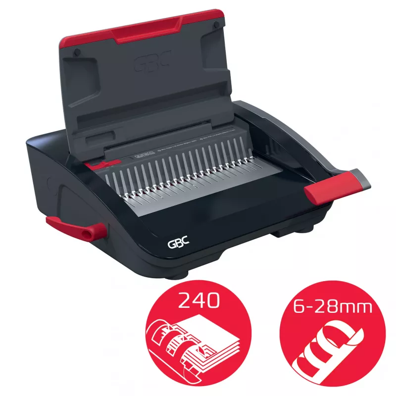 GBC CombBind CB20 encuadernadora de peine de plástico, negro/plata/rojo