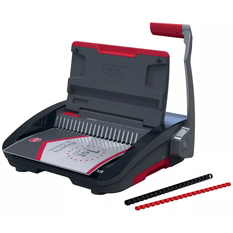 GBC CombBind CB20 encuadernadora de peine de plástico, negro/plata/rojo