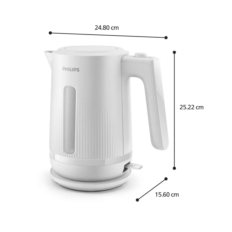 Philips Serie 3000 hervidor de agua, 1,7 l, 2200 W, blanco, plástico, protección contra sobrecalentamiento, inalámbrico