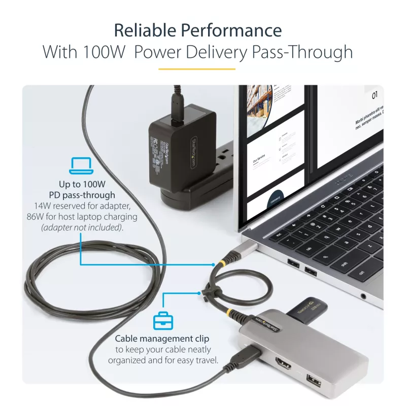 StarTech.com Adaptador multipuerto USB-C - 4K 60Hz HDMI con HDR - hub USB de 3 puertos - 100W Power Delivery Pass-Through - certificado Works With Chromebook - Windows/macOS/iPadOS/Android™