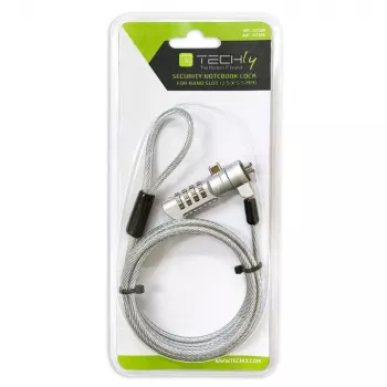 Techly Candado de seguridad numérico combinación para portátil para ranura Nano, 1,8 m, candado de combinación, metal, acero, plata