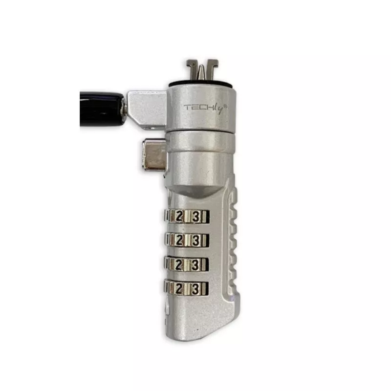 Techly Candado de seguridad numérico combinación para portátil para ranura Nano, 1,8 m, candado de combinación, metal, acero, plata