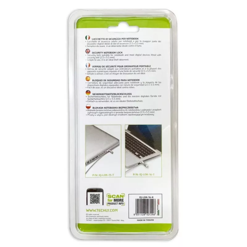 Techly Candado de seguridad numérico combinación para portátil para ranura Nano, 1,8 m, candado de combinación, metal, acero, plata