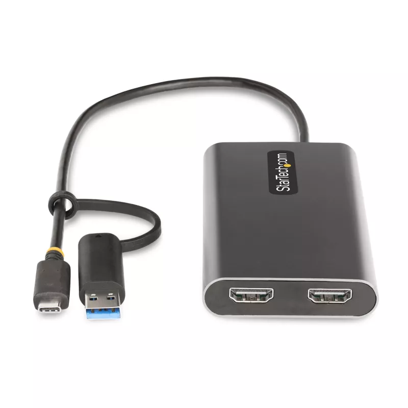 StarTech.com Adaptador USB-C a doble HDMI – USB-C o A a 2x HDMI – 4K 60Hz – 100W Power Delivery Pass-Through – cable integrado de 30 cm (1ft) – convertidor USB a HDMI multi-monitor para portátil – TAA