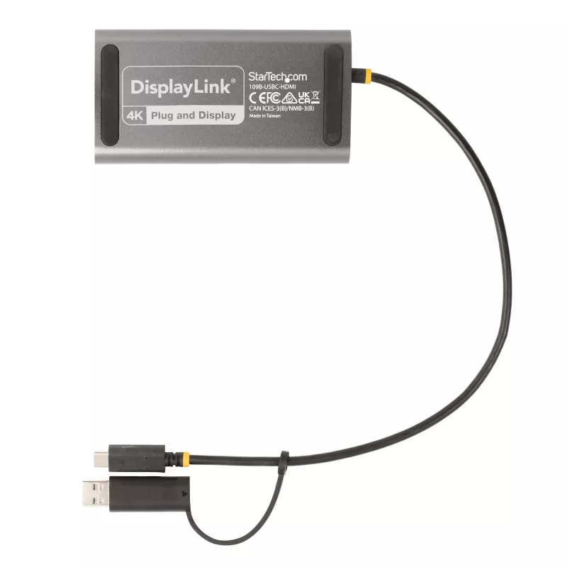 StarTech.com Adaptador USB-C a doble HDMI – USB-C o A a 2x HDMI – 4K 60Hz – 100W Power Delivery Pass-Through – cable integrado de 30 cm (1ft) – convertidor USB a HDMI multi-monitor para portátil – TAA