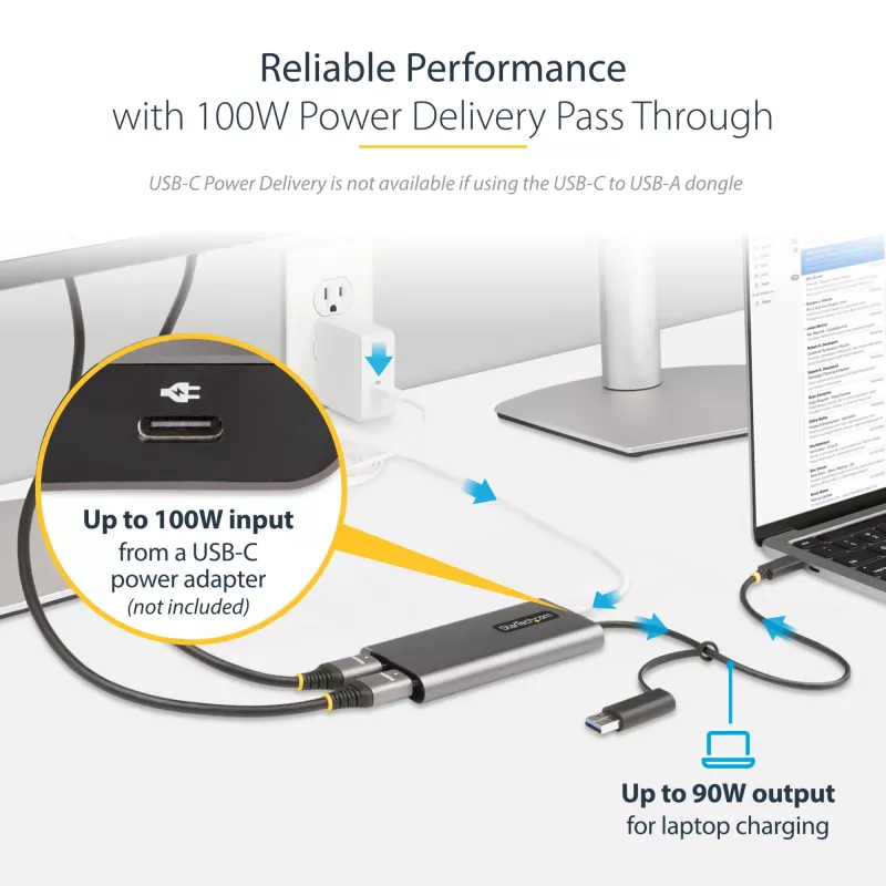 StarTech.com Adaptador USB-C a doble HDMI – USB-C o A a 2x HDMI – 4K 60Hz – 100W Power Delivery Pass-Through – cable integrado de 30 cm (1ft) – convertidor USB a HDMI multi-monitor para portátil – TAA