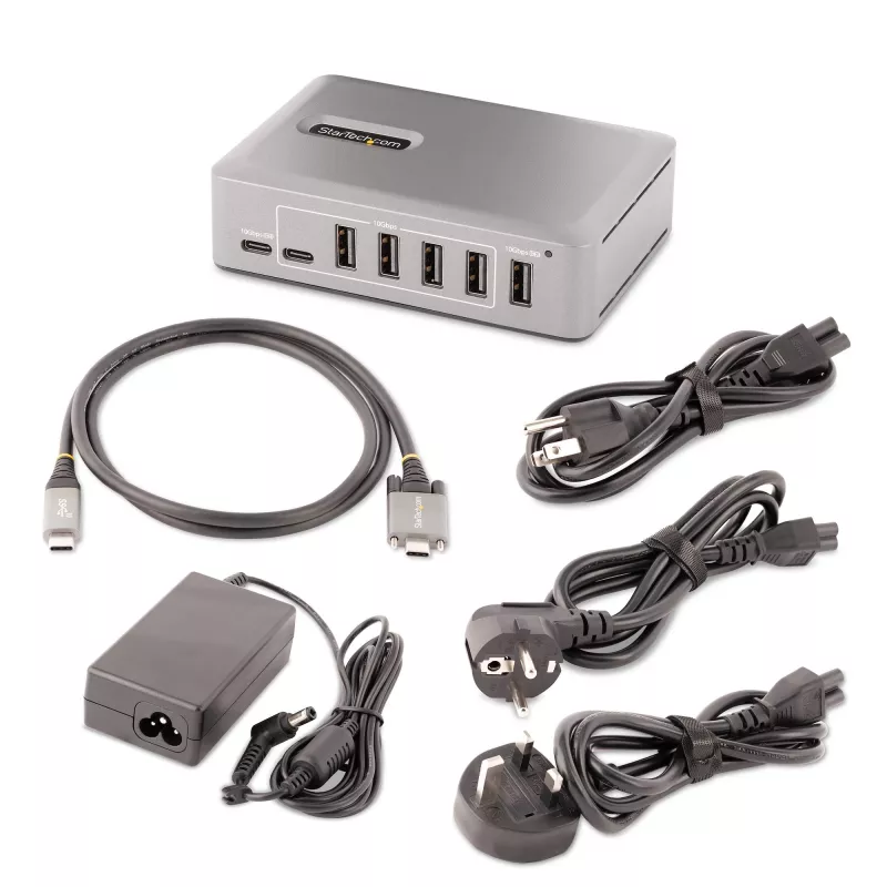 StarTech.com Hub USB-C de 10 puertos - 8x USB-A/2x USB-C - Self-Powered con fuente de alimentación de 65W - USB 3.1 10Gbps - hub USB para sobremesa/portátil con cable de bloqueo de 3ft certificado USB-IF, hub USB C
