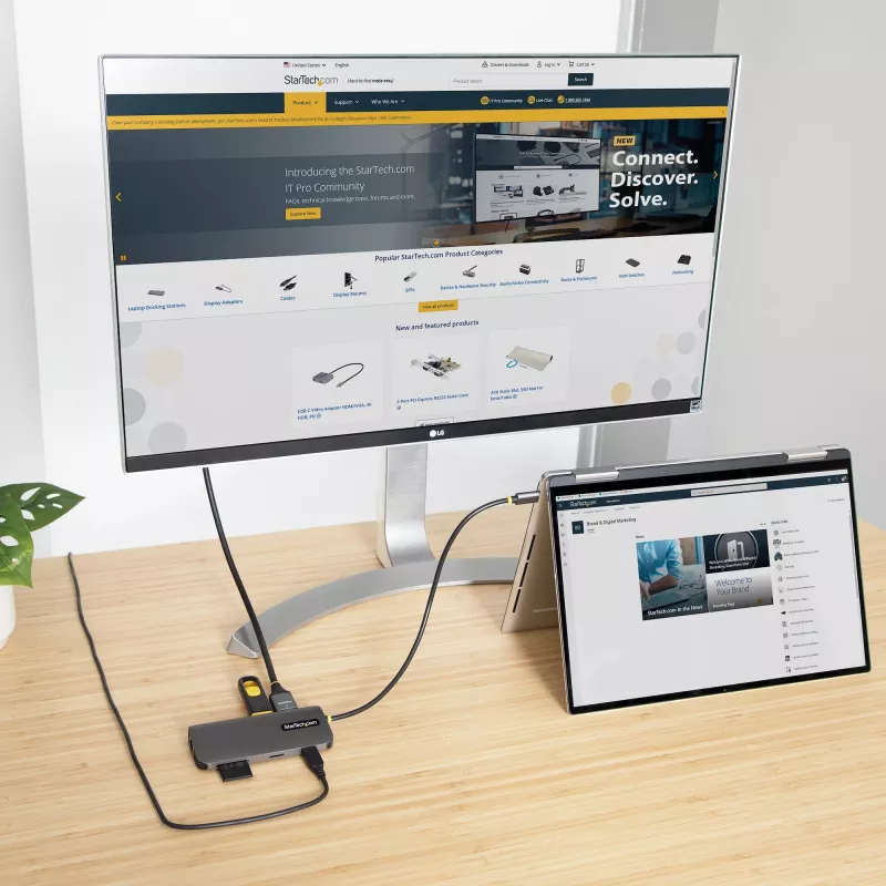 StarTech.com Adaptador multipuerto USB-C – vídeo 4K 60Hz HDMI, hub USB-A de 3 puertos 5Gbit/s, 100W USB Power Delivery Pass-Through/GbE/SD/MicroSD, cable de 30cm, docking station portátil para portátil