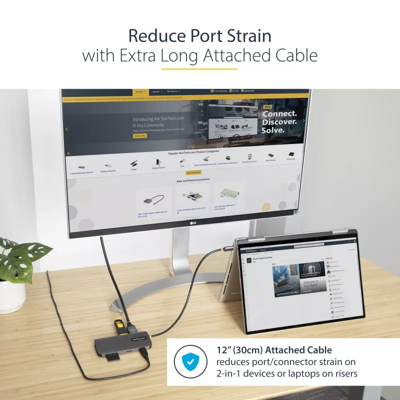 StarTech.com Adaptador multipuerto USB-C – vídeo 4K 60Hz HDMI, hub USB-A de 3 puertos 5Gbit/s, 100W USB Power Delivery Pass-Through/GbE/SD/MicroSD, cable de 30cm, docking station portátil para portátil