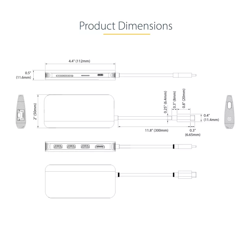 StarTech.com Adaptador multipuerto USB-C – vídeo 4K 60Hz HDMI, hub USB-A de 3 puertos 5Gbit/s, 100W USB Power Delivery Pass-Through/GbE/SD/MicroSD, cable de 30cm, docking station portátil para portátil