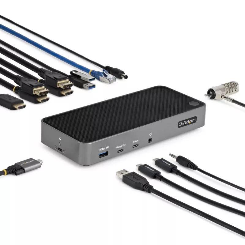 StarTech.com Docking station USB-C triple monitor - HDMI/DP triple 4k dock USB-C - hub 5x USB - GbE - 100W PD - docking station universal multi monitor - compatible con Thunderbolt 3/4
