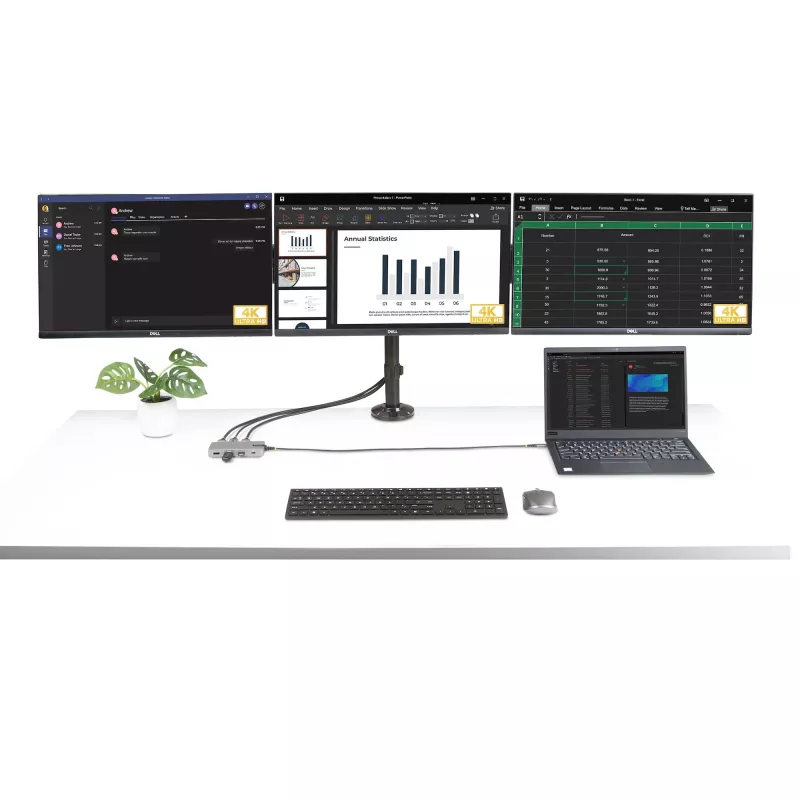 StarTech.com Adaptador multipuerto USB-C triple monitor, doble 4K 60Hz + 4K 30Hz HDMI y DisplayPort, hub USB de 3 puertos 10Gbps, 100W PD Pass-Through, GbE, travel dock, Windows y ChromeOS