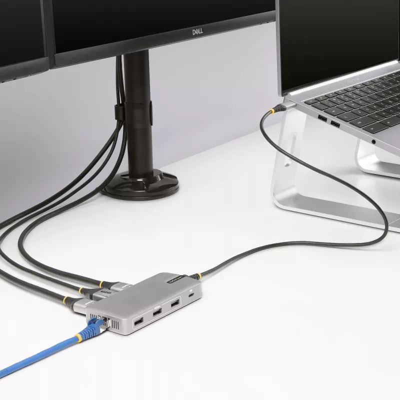 StarTech.com Adaptador multipuerto USB-C triple monitor, doble 4K 60Hz + 4K 30Hz HDMI y DisplayPort, hub USB de 3 puertos 10Gbps, 100W PD Pass-Through, GbE, travel dock, Windows y ChromeOS