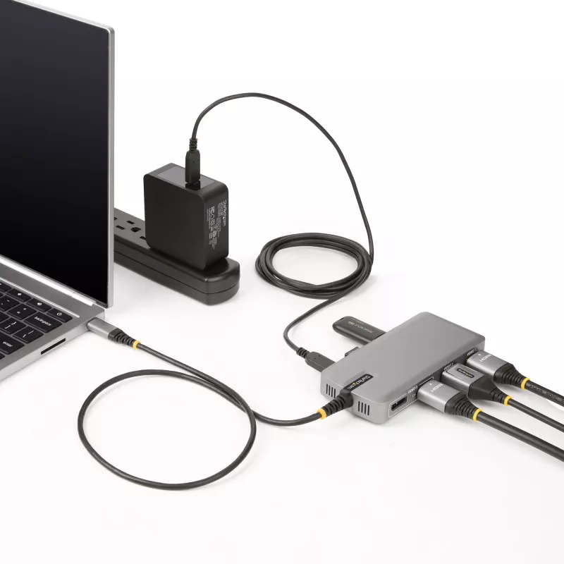 StarTech.com Adaptador multipuerto USB-C triple monitor, doble 4K 60Hz + 4K 30Hz HDMI y DisplayPort, hub USB de 3 puertos 10Gbps, 100W PD Pass-Through, GbE, travel dock, Windows y ChromeOS