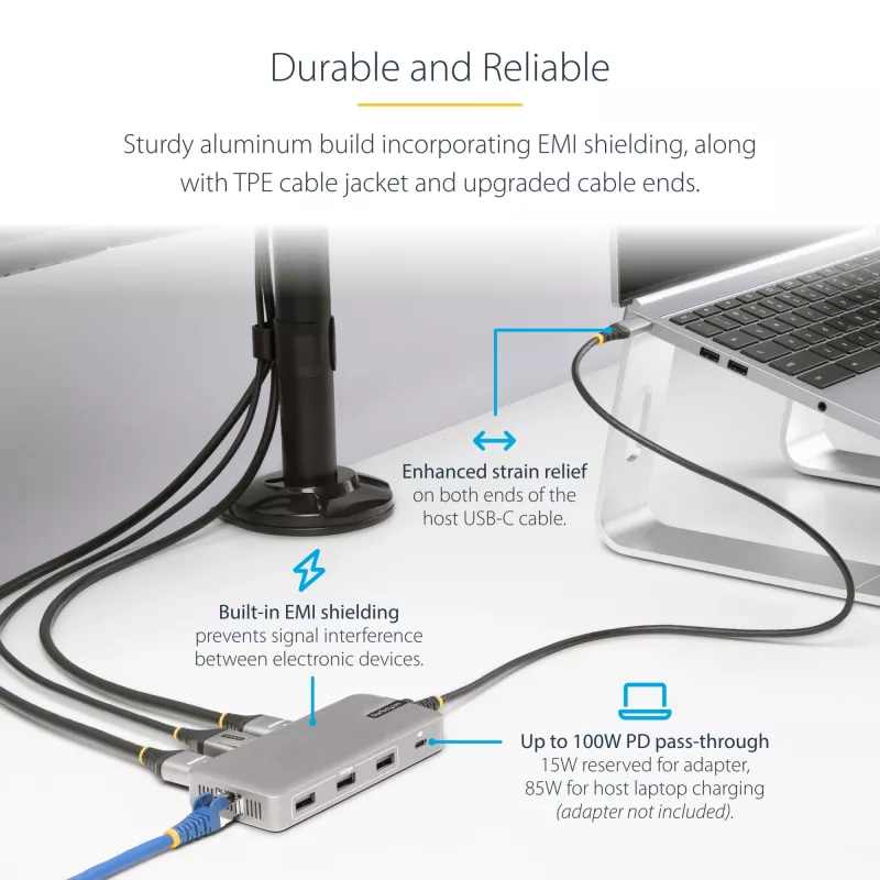 StarTech.com Adaptador multipuerto USB-C triple monitor, doble 4K 60Hz + 4K 30Hz HDMI y DisplayPort, hub USB de 3 puertos 10Gbps, 100W PD Pass-Through, GbE, travel dock, Windows y ChromeOS