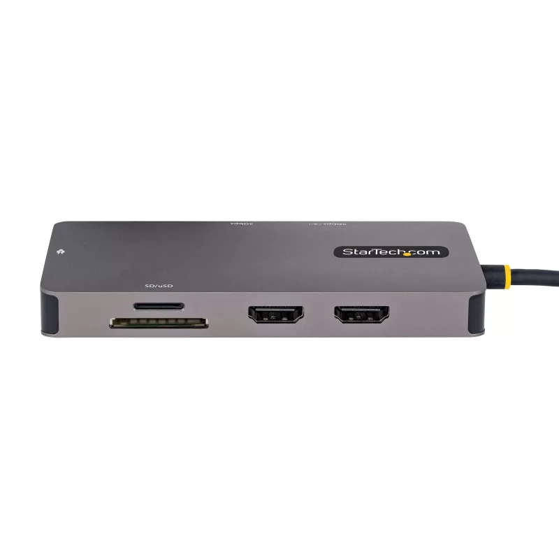 StarTech.com Adaptador multipuerto USB-C, vídeo doble HDMI, 4K 60Hz, hub USB-A de 2 puertos 5 Gbit/s, 100 W Power Delivery Pass-Through/GbE/SD/MicroSD, cable de 30 cm, travel dock, docking station para portátil