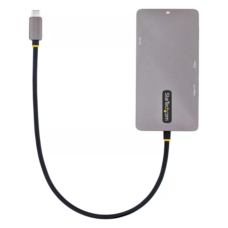 StarTech.com Adaptador multipuerto USB-C, vídeo doble HDMI, 4K 60Hz, hub USB-A de 2 puertos 5 Gbit/s, 100 W Power Delivery Pass-Through/GbE/SD/MicroSD, cable de 30 cm, travel dock, docking station para portátil