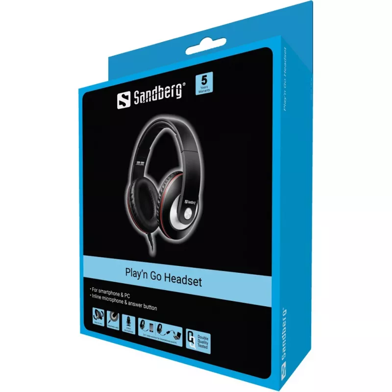 Sandberg Play'n Go Auricular negro, con cable, llamadas/música, 20 - 20000 Hz, 430 g, auricular, negro