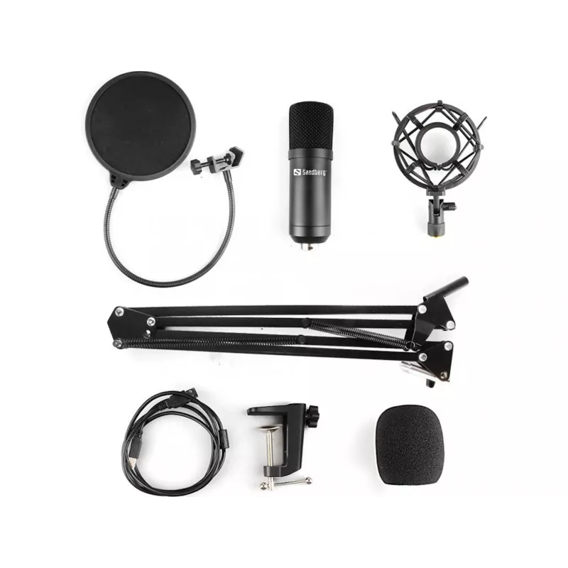 Sandberg Streamer Kit de micrófono USB, micrófono de estudio, -27 dB, 30 - 16000 Hz, 24 bit, 96 kHz, unidireccional