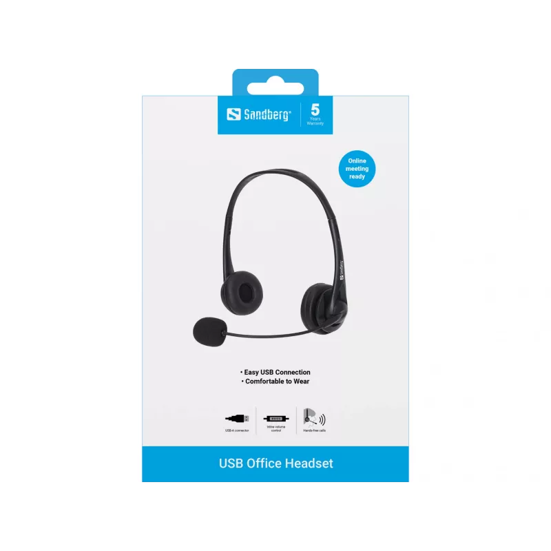 Sandberg Auricular USB Office, con cable, oficina/call center, 20 - 20000 Hz, 94 g, auricular, negro