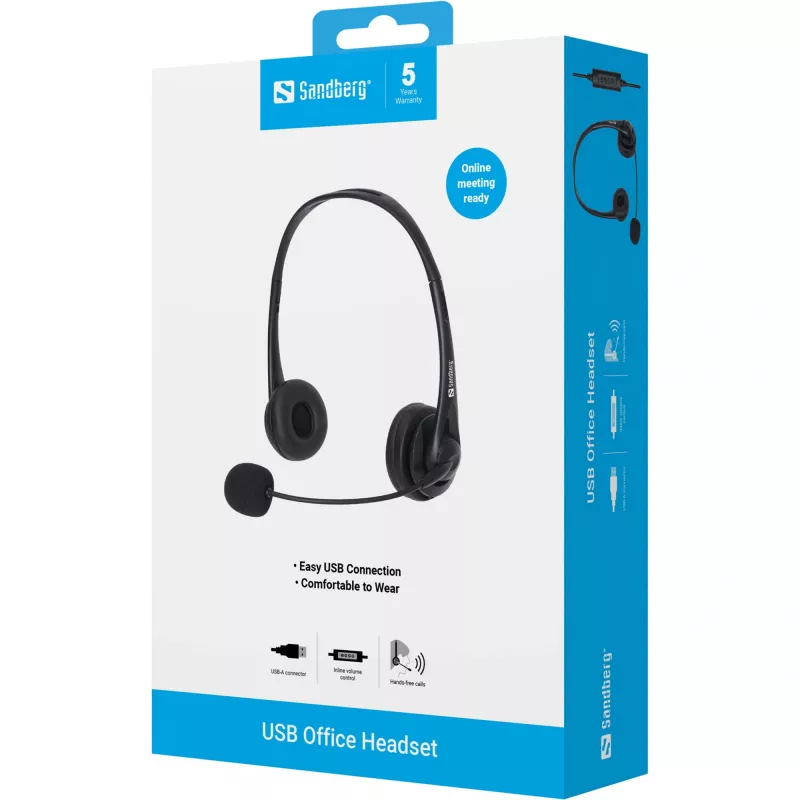 Sandberg Auricular USB Office, con cable, oficina/call center, 20 - 20000 Hz, 94 g, auricular, negro