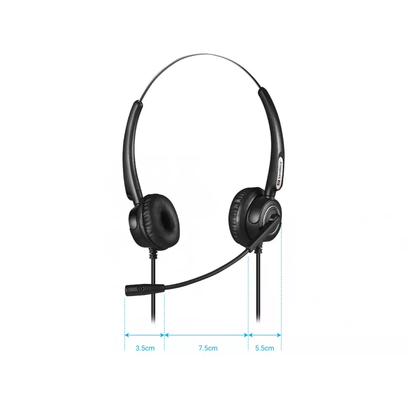 Sandberg Auricular USB+RJ9/11 Headset Pro Stereo, con cable, oficina/call center, 20 - 7000 Hz, auricular, negro