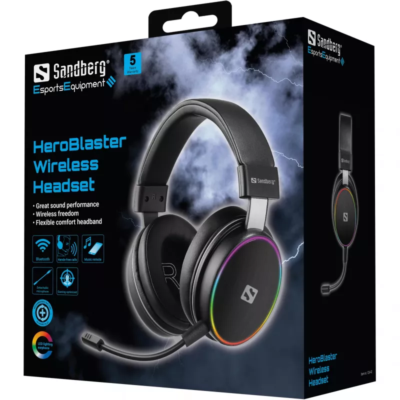 Sandberg Auricular inalámbrico HeroBlaster, con cable e inalámbrico, 20 - 20000 Hz, gaming, 300 g, auricular, negro