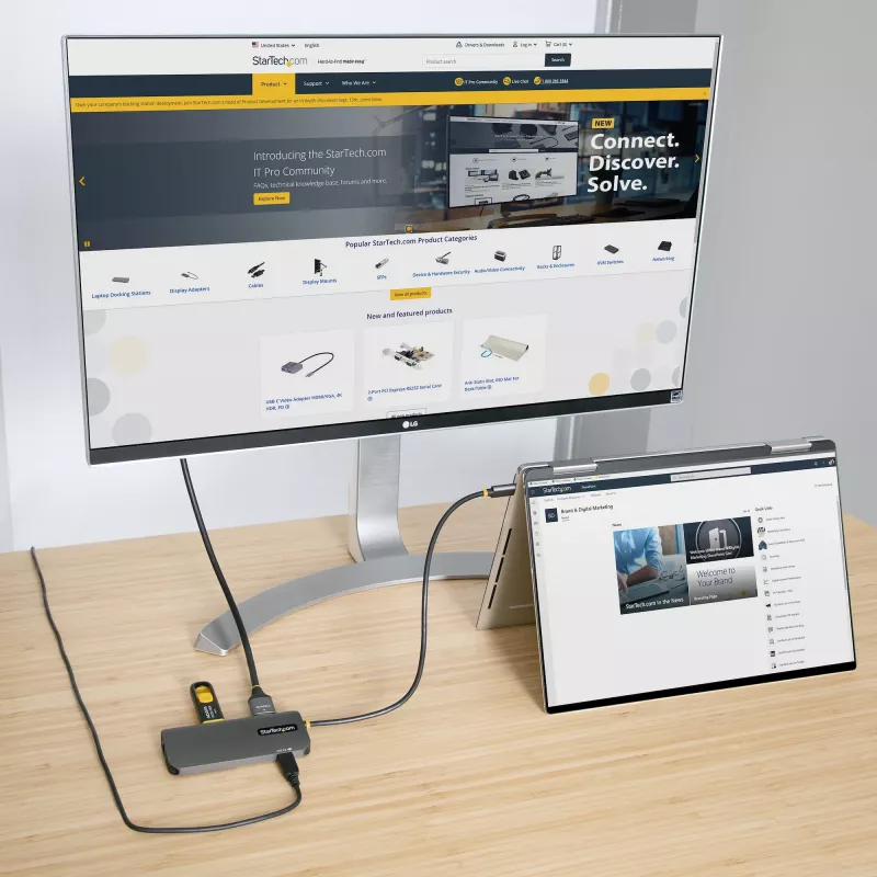 StarTech.com Adaptador multipuerto USB-C, vídeo 4K 60Hz HDMI, hub USB de 3 puertos 5Gbps, 100W Power Delivery Pass-Through, GbE, cable de 30 cm, mini travel dock, docking station para portátil