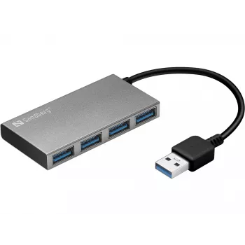 Sandberg Hub de bolsillo USB 3.0 4 puertos, USB 3.2 Gen 1 (3.1 Gen 1) Type-A, USB 3.2 Gen 1 (3.1 Gen 1) Type-A, 5000 Mbit/s, blanco, aluminio, RoHS
