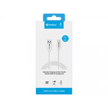Sandberg USB-C 3.1 USB-A 3.0 1M, 1 m, USB A, USB C, USB 3.2 Gen 1 (3.1 Gen 1), conector macho/conector macho, blanco