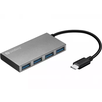 Sandberg 136-20 hub de bolsillo de USB-C a 4x USB 3.0, aluminio, gris