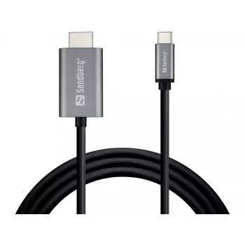 Cable Sandberg USB-C a HDMI 2M, 2 m, USB Type-C, HDMI, conector macho, conector macho, recto