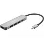 Dock Sandberg USB-C HDMI+3xUSB+PD 100W, con cable, USB 3.2 Gen 1 (3.1 Gen 1) Type-C, 100 W, gris, 4K Ultra HD, aluminio
