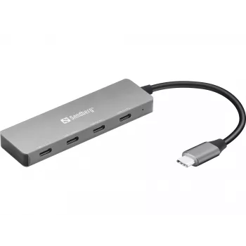 Hub Sandberg USB-C a 4 x USB-C, USB 3.2 Gen 1 (3.1 Gen 1) Type-C, USB 3.2 Gen 1 (3.1 Gen 1) Type-C, 10000 Mbit/s, gris, aluminio, 0,15 m