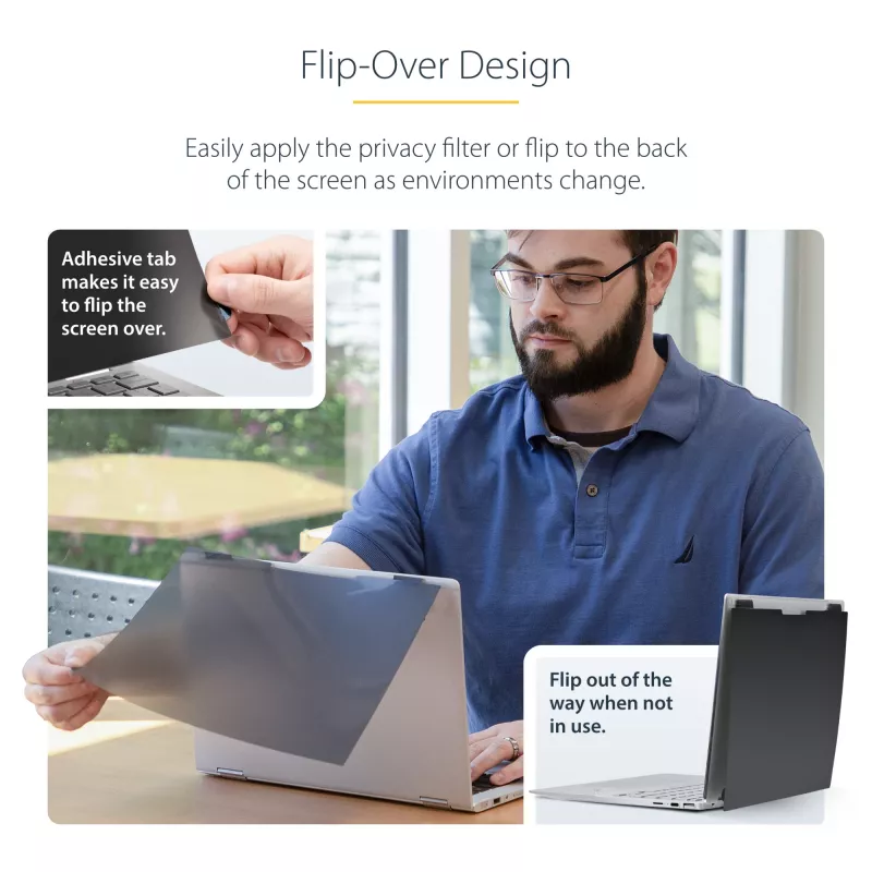 StarTech.com Filtro de privacidad Flip-Over con táctil para portátil de 14 pulgadas 16:10, filtro de privacidad antirreflejo, protector de pantalla para monitor de portátil con reducción del 51 % de luz azul