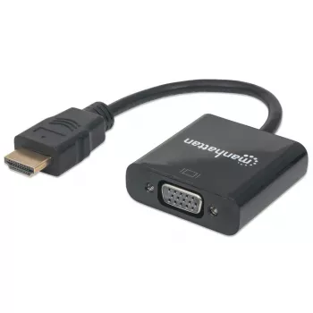 Manhattan Cable convertidor HDMI a VGA, 1080p, 30 cm, conector macho a conector hembra, entrada de alimentación Micro-USB para alimentación adicional si es necesario, negro, tres años de garantía, equivalente a HD2VGAE2.